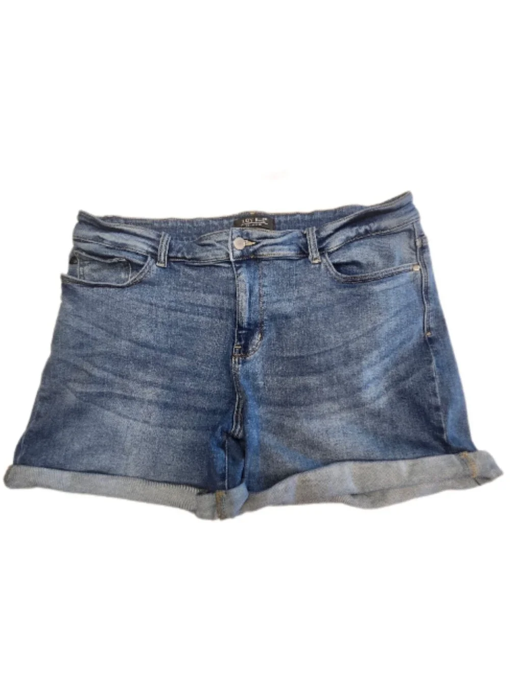 Judy Blue JB15103 MD High Rise Medium Blue Wash Cuffed Denim Jean Shorts, 3XL - Picture 1 of 7